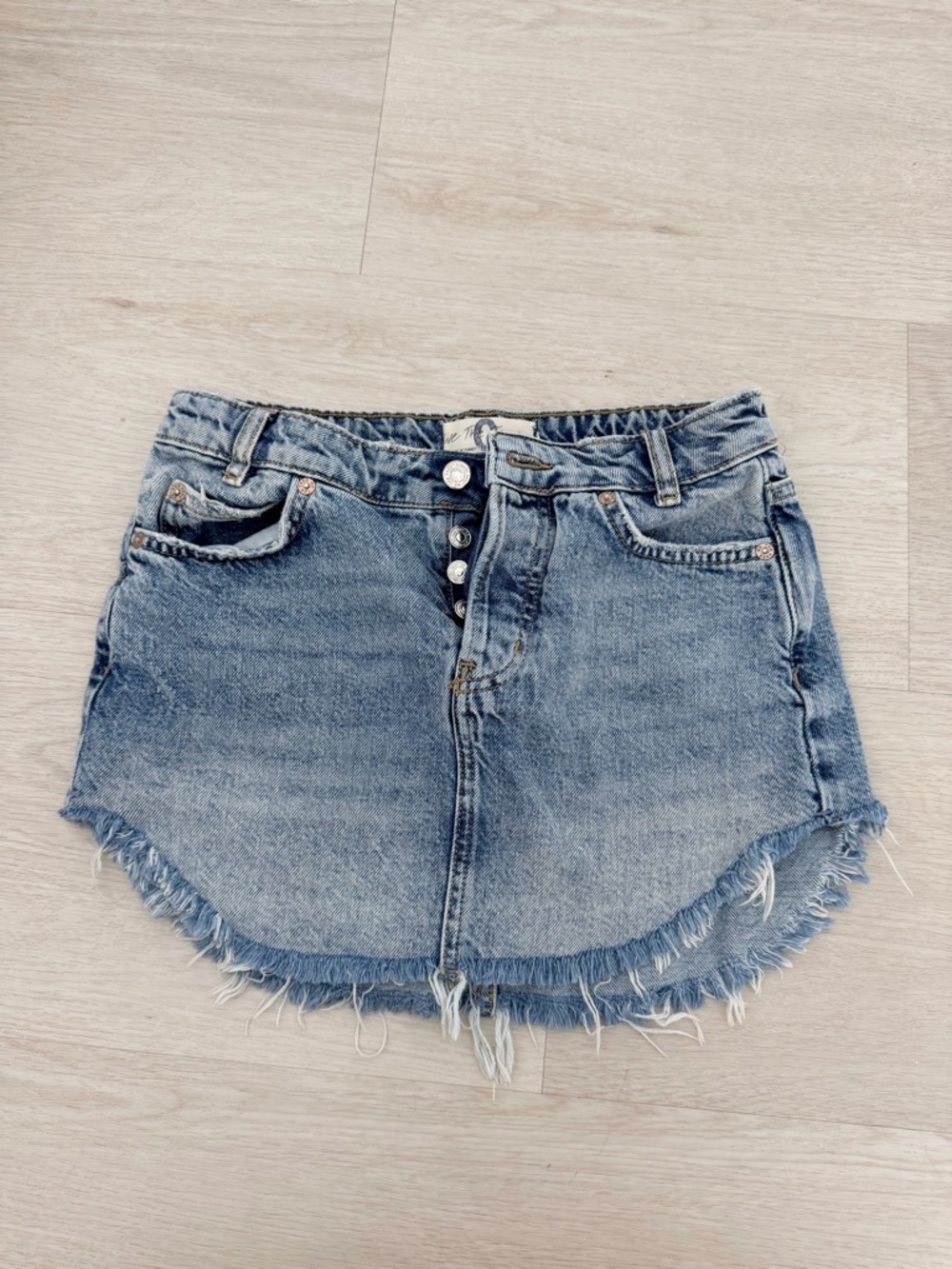 Free People Denim Frayed Hem Mini Skirt